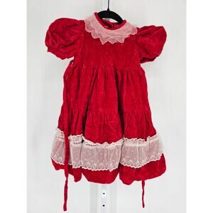 Vtg Handmade Toddler Girls Sz 3T Circle Skirt Pageant Dress Red Velvet Christmas